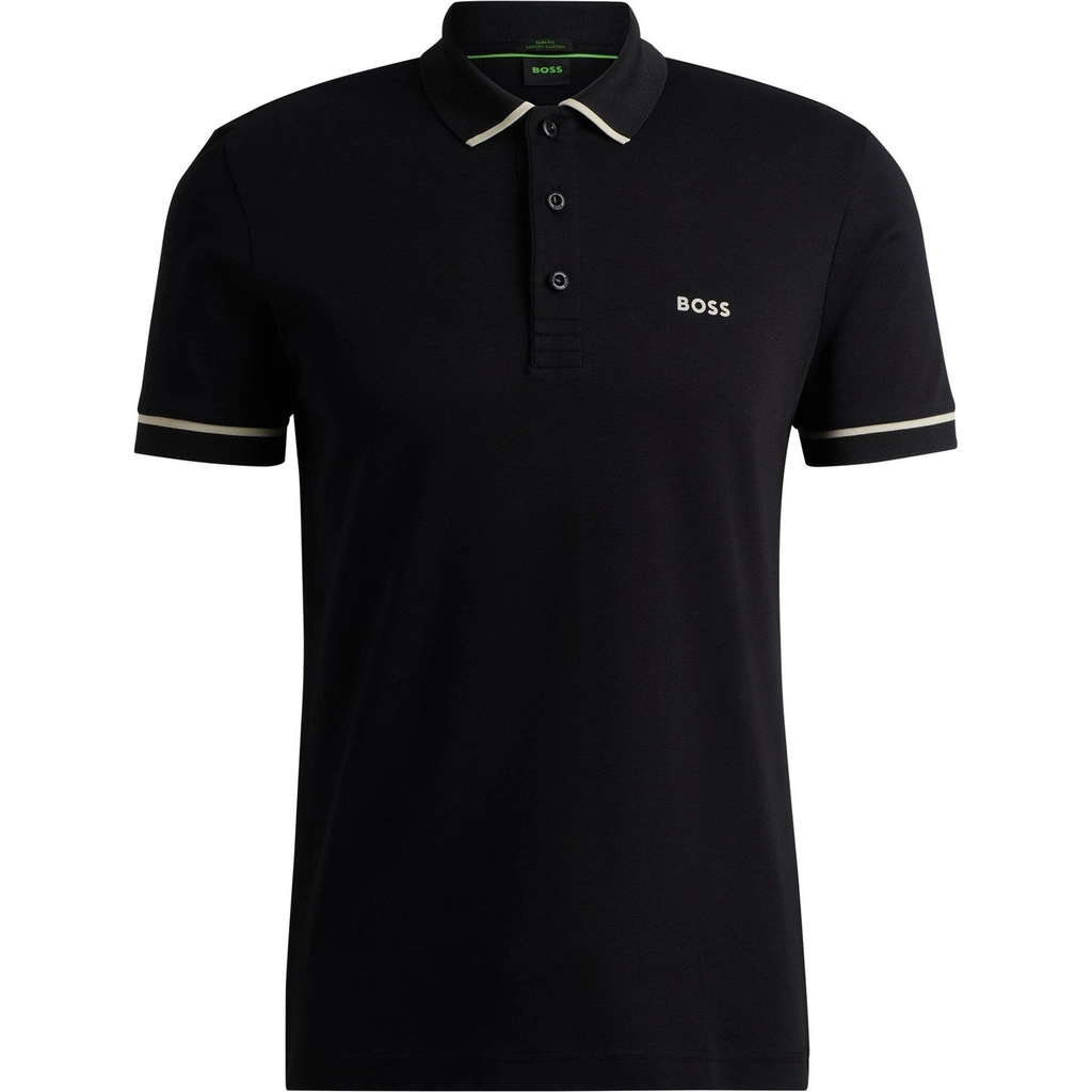 Hugo Boss Interlock Cotton Slim Fit Polo Shirt With Contrast Trim Mens - Black 001